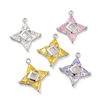Glass Pendants, with Brass Findings, Star Charms, Real Platinum Plated, 15.5x14x3.5mm, Hole: 1mm