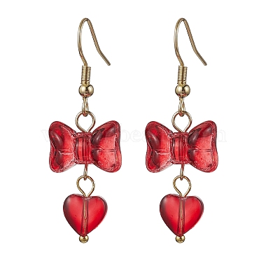 boucles d'oreilles pendantes en verre avec nœud papillon et cœur(EJEW-JE05647)-4