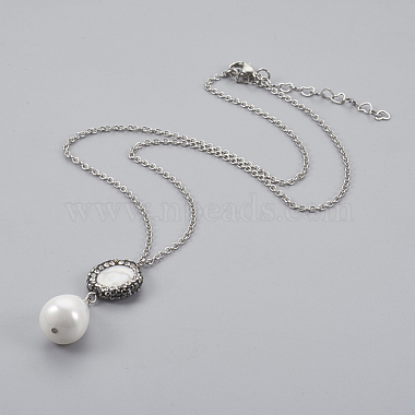 Teardrop Shell Pearl Pendant Necklaces(NJEW-JN02286)-2