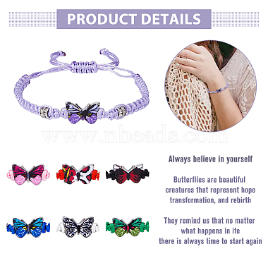 7Pcs 7 Colors Alloy Butterfly Link Bracelet(BJEW-FI0001-81)-3