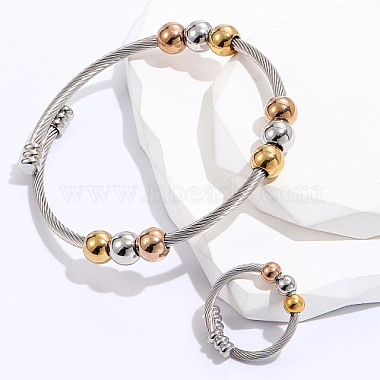 ensembles de bracelets et de bagues torsadés en acier inoxydable(GX8915-2)-2
