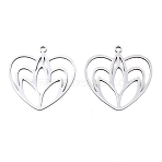 Hollow 201 Stainless Steel Pendants, Heart with Flower Charms, Stainless Steel Color, 22.5x23x1mm, Hole: 1.4~1.5mm(STAS-B135-03P)