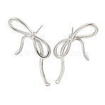 Left and Right Brass Cubic Zirconia Stud Earring Findings, Cadmium Free & Nickel Free & Lead Free, Bowknot, Platinum, 48x20mm, Hole: 1.6mm, Pin: 12.5mm(KK-R154-09P)