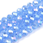 Electroplate Glass Beads Strands, Imitation Jade Beads, AB Color Plated, Faceted, Rondelle, Royal Blue, 6x5mm, Hole: 1mm, about 80~85pcs/strand, 38~40cm(EGLA-A034-J6mm-B08)