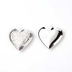 Brass Locket Pendants, Photo Frame Pendants for Necklaces, Heart with Flower Pattern, Silver, 29x29x7mm, Hole: 2mm(KK-WH0034-90S)