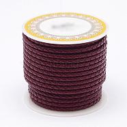 Braided Cowhide Leather Cord, Leather Rope String for Bracelets, Dark Red, 3mm, about 8.74 yards(8m)/roll(NWIR-N005-01J-3mm)