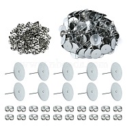 100Pcs 304 Stainless Steel Stud Earring Findings, Flat Round Pad Base Earring Settings, with 100Pcs Friction Ear Nuts, Stainless Steel Color, 12x12mm, Pin: 0.8mm(STAS-YW0001-43A)