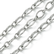 304 Stainless Steel Textured Oval Link Chains, Unwelded, with Spool, Stainless Steel Color, 8.5x5.5x1mm, 5x4x1mm, about 32.81 Feet(10m)/Roll(CHS-K018-02P)