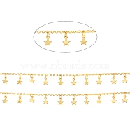 Brass Cable Chains, with Charms, Soldered, with Spool, Long-Lasting Plated, Star,Real 18K Gold Plated, 1.6x2x0.4mm, about 32.8 Feet(10m)/roll(CHC-I033-15G)