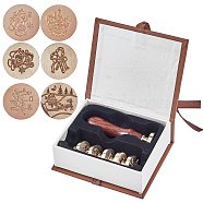 DIY Scrapbook, Brass Wax Seal Stamp and Wood Handle Sets, Saddle Brown, 119x99x43mm, Stamp: 15x25mm(TOOL-WH0079-25-F)
