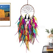 Woven Net/Web with Feather Pendant Decoration, with Iron Finding, Hanging Decorations, Colorful, 730mm(PW-WG30130-05)