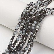 Electroplate Opaque Glass Beads Strands, Half Black Plated, Faceted, Rondelle, Light Steel Blue, 4x3mm, Hole: 0.4mm, about 123~127pcs/strand, 16.5~16.9 inch(42~43cm)(EGLA-A034-P4mm-P17)