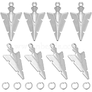 50Pcs 201 Stainless Steel Pendants, with 50Pcs 304 Stainless Steel Open Jump Rings, Arrow, Stainless Steel Color, 28.5x15.5x2.5mm, Hole: 1.6mm(STAS-CN0001-21)