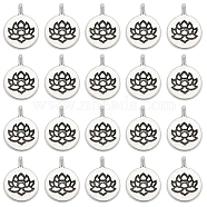 50Pcs Tibetan Style Alloy Pendants, Flat Round with Lotus, Cadmium Free & Lead Free, Antique Silver, 20x15x2mm, Hole: 2mm(FIND-SC0005-64)