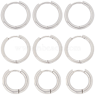 12 Pairs 3 Styles 202 & 304 Stainless Steel Huggie Hoop Earrings, Hypoallergenic Earrings, with 316 Surgical Stainless Steel Pin, Stainless Steel Color, 14.5~19x0.8~1mm, 4 Pairs/style(EJEW-SC0001-43)