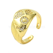 Brass Micro Pave Cubic Zirconia Open Cuff Ring, Heart Love, Real 16K Gold Plated, US Size 8(18.1mm)(RJEW-K256-13G)