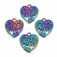 Hollow Rainbow Color Alloy Pendants, Cadmium Free & Lead Free, Heart with Tree, 18.5x17x2mm, Hole: 1.8mm(PALLOY-S180-065-RS)
