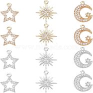 12Pcs 6 Style Rack Plating Brass Micro Pave Cubic Zirconia Charms, Long-Lasting Plated, Mixed Shape, Platinum & Light Gold, 13.5~15x12~13.5x2~3mm, Hole: 1~1.2mm, 2pcs/style(ZIRC-FH0001-18)