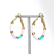 Golden 304 Stainless Steel Hoop Earrings with Enamel, Colorful, 30mm(SQ2543-1)