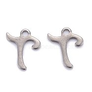 304 Stainless Steel Pendants, Alphabet, Stainless Steel Color, Letter.T, 11x9.5x1mm, Hole: 1.5mm(STAS-Z023-T)