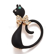 Rhinestone Cat Badge, Animal Alloy Lapel Pin for Backpack Clothes, Golden, Crystal, 43.5x34x8mm, Pin: 0.7mm(JEWB-E013-07G)