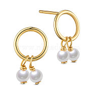 SHEGRACE 925 Sterling Silver Stud Earrings, with Pearl, Real 18K Gold Plated, 13.6x8.1mm(JE711A)