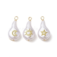 ABS Plastic Imitation Pearl Pendants, with Brass Cabochons and Eco-Friendly Copper Wire, Mixed Shapes, 21.5~22x10.5~11x6.5~7mm, Hole: 1.6~2mm, about 3Pcs/Set(PALLOY-JF02600-02)