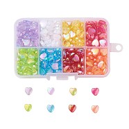 8 Colors Eco-Friendly Transparent Acrylic Beads, Heart, Dyed, AB Color, Mixed Color, Mixed Color, 8x8x3mm, Hole: 1.5mm, about 40pcs/color, 320pcs/box(TACR-X0001-01)