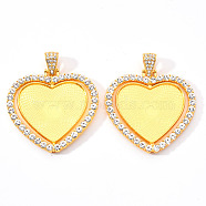 Alloy Pendant Cabochon Settings, with Crystal Rhinestone, Cadmium Free & Lead Free, Double-sided Tray, Heart, Golden, Tray: 26.5x32.5mm, 42.5x45.5x3mm, Hole: 9.5x5mm(X-PALLOY-S107-004G-RS)