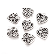 Valentine's Day Gift Ideas for Zinc Alloy Pendants, Heart with Cross, Antique Silver, 16x14x2mm, Hole: 1.7mm(PALLOY-WH0067-24A)