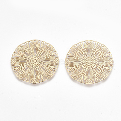 Brass Pendants, Etched Metal Embellishments, Flat Round, Light Gold, 30x0.3mm, Hole: 1.2mm(X-KKC-T001-18KC)