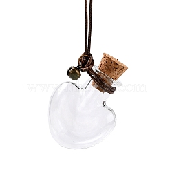 Heart-shaped Glass Cork Bottles Ornament, with Waxed Cord & Iron Bell, Glass Empty Wishing Bottles, DIY Vials for Pendant Decorations, Clear, 21cm, Capacity: 5ml(0.17fl. oz)(GLAA-D002-11)