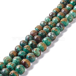 Natural Chrysocolla Beads Strands, Golden Copper Wrapped Beads, Round, 10mm, Hole: 1.2mm, about 40pcs/strand, 15.94~16.34 inch(40.5~41.5cm)(G-I318-09C)