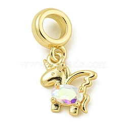 Rack Plating Brass Pave Clear AB Cubic Zirconia Unicorn European Dangle Charms, Large Hole Pendants, Lead Free & Cadmium Free, Long-Lasting Plated, Real 18K Gold Plated, 22.5mm, Hole: 4.6mm(KK-Z067-56G)