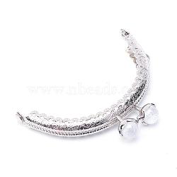 Iron Purse Frame Handle, with Half Round Resin Beads, for Bag Sewing Craft Tailor Sewer, Platinum, White, 60x86x11mm, Hole: 1.5mm(FIND-R022-50P-A01)