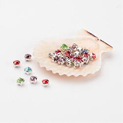 Sew on Rhinestone, Multi-strand Links, Grade A Glass Rhinestone, with Brass Prong Settings, Garments Accessories, Square, Silver Color Plated, Mixed Color, 3.8~4x3.8~4mm, Hole: 1mm(The hole in the bottom is random.)(X-RB-J179-SS16-M)