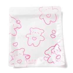 Rectangle Plastic Packaging Zip Lock Bags, Cartoon Bear Print Top Self Seal Pouches, Hot Pink, 24.9x22x0.01~0.15cm, Unilateral Thickness: 2.5 Mil(0.065mm)(OPP-D004-02A)