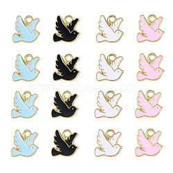 80Pcs 4 Colors Zinc Alloy Enamel Charms, Pigeon, Light Gold, Mixed Color, 10.5x10.5x1.5mm, Hole: 1.5mm, 20pcs/color(PALLOY-CJ0001-151)