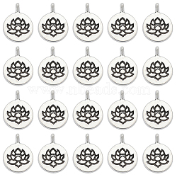 50Pcs Tibetan Style Alloy Pendants, Flat Round with Lotus, Cadmium Free & Lead Free, Antique Silver, 20x15x2mm, Hole: 2mm(FIND-SC0005-64)