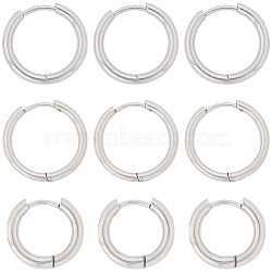 12 Pairs 3 Styles 202 & 304 Stainless Steel Huggie Hoop Earrings, Hypoallergenic Earrings, with 316 Surgical Stainless Steel Pin, Stainless Steel Color, 14.5~19x0.8~1mm, 4 Pairs/style(EJEW-SC0001-43)