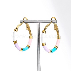 Golden 304 Stainless Steel Hoop Earrings with Enamel, Colorful, 30mm(SQ2543-1)