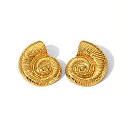 Fashionable Summer Beach Conch Stainless Steel Stud Earrings for Women, Golden, 46.5x36mm(KA7442-2)