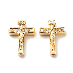 Brass Micro Pave Clear Cubic Zirconia Bead Frames, Cadmium Free & Lead Free, Cross with Jesus Pattern, Golden, 19x13x4mm, Hole: 1.2mm(KK-G420-30G)