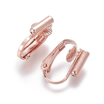 Brass Clip-on Earring Converters Findings, For Non-pierced Ears, Rose Gold, 15.5x12x7.5mm, Hole: 0.6mm