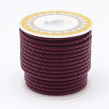 Braided Cowhide Leather Cord, Leather Rope String for Bracelets, Dark Red, 3mm, about 8.74 yards(8m)/roll