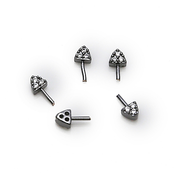 Brass Micro Pave Clear Cubic Zirconia Head Pins, for Ghost Witch Baroque Pearl Making, Triangle, Gunmetal, 7mm