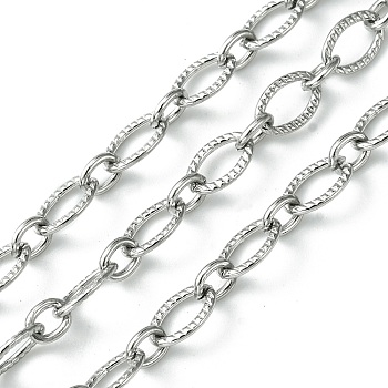 304 Stainless Steel Textured Oval Link Chains, Unwelded, with Spool, Stainless Steel Color, 8.5x5.5x1mm, 5x4x1mm, about 32.81 Feet(10m)/Roll