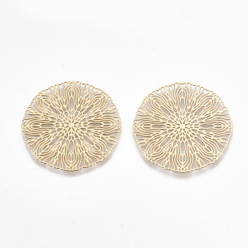 Brass Pendants, Etched Metal Embellishments, Flat Round, Light Gold, 30x0.3mm, Hole: 1.2mm