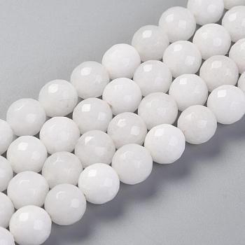 Natural Malaysia Jade Bead Strands, Dyed, Faceted, Round, White, 10mm, Hole: 1mm, about 37pcs/strand, 14.5 inch(36.83cm)