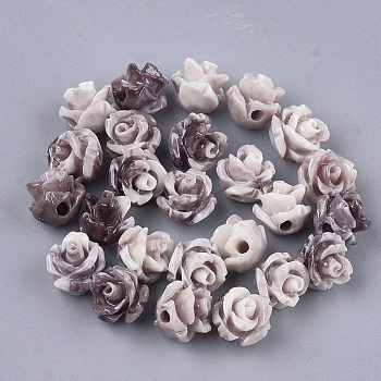 Synthetic Coral Beads, Dyed, Flower, Coconut Brown, 6~7x6~7mm, Hole: 1.2mm